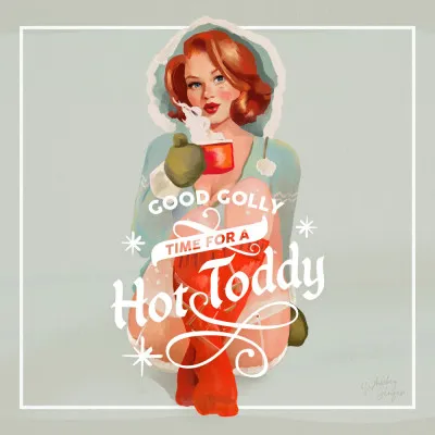 Hot Toddy Redhead Vintage Winter Cocktail Art