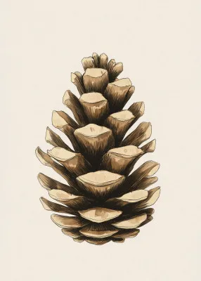 Verticale illustratie van een dennenbos in beige en bruine winterse tinten met diverse dennenbomen