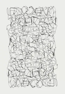 Verticale abstracte zwart-wit illustratie met minimalistische lijnen en beige accenten op een witte achtergrond