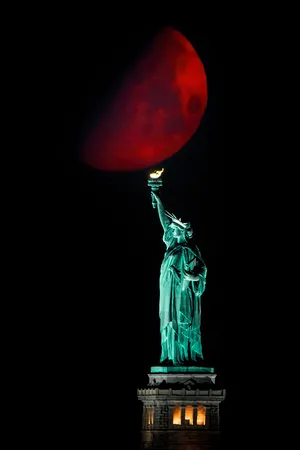 Statue of Liberty and Moonset