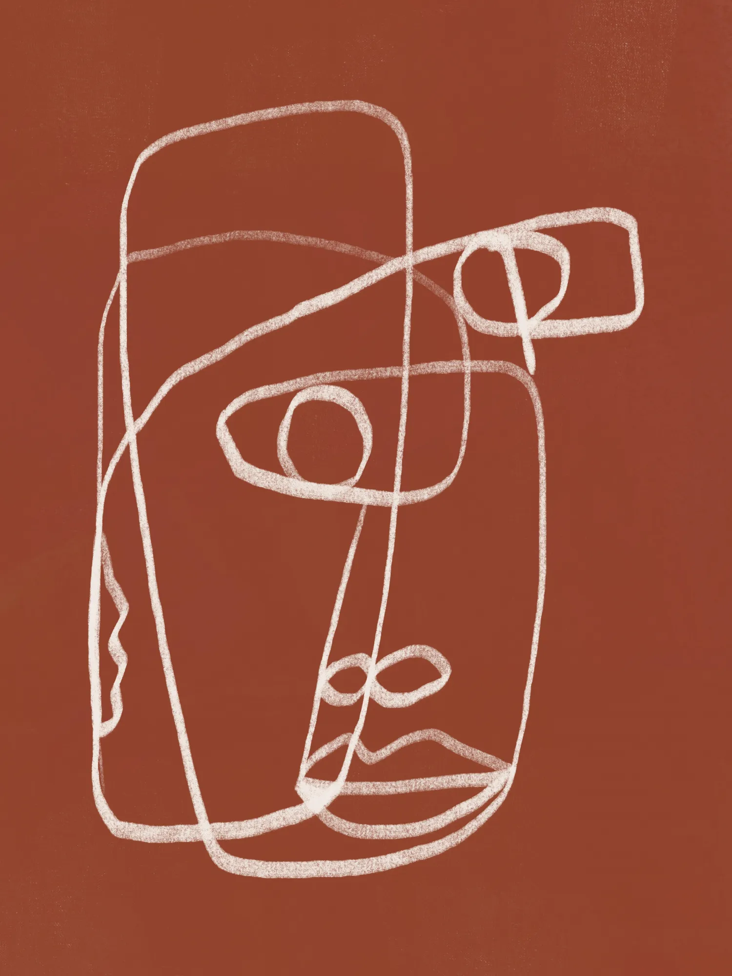 Line art abstract portret terracotta 02