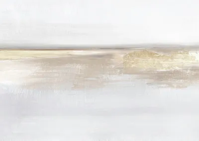 Horizontale abstracte illustratie van een kustlandschap met gouden licht en textuur in warme beige tinten