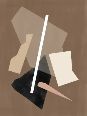 Verticale abstracte illustratie met bruine, beige en witte geometrische vormen en paper cuts