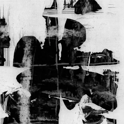 Vierkante abstracte illustratie Plume met zwart-witte penseelstreken en textuur