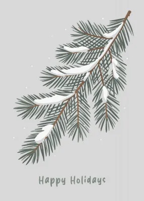Verticale illustratie van een dennentak in winterse buiten scène met diverse kleuren en een zachte matte afwerking