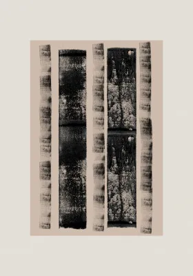 Verticale abstracte illustratie met monochrome lijnen en zwart-witte patronen in minimalistische stijl