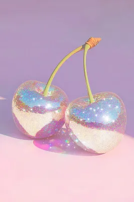 Disco Ball Cherries on Pastel Background