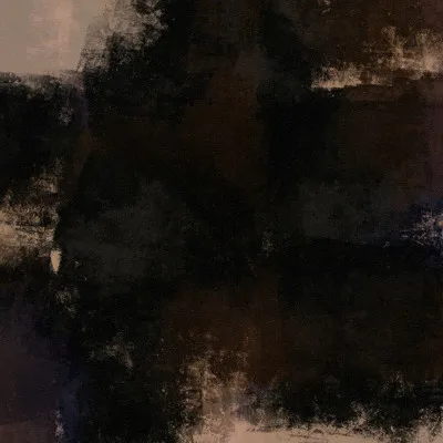 Vierkante geometrische illustratie van gestileerde bergen in pastelroze en crèmekleuren met scherpe lijnen en polygonale vormen