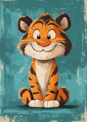 Verticale illustratie van een jonge tijgerwelp in een buitenomgeving met diverse natuurlijke kleuren