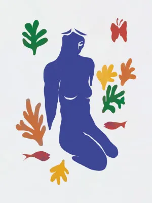 Blue Silhouette of a Kneeling Figure