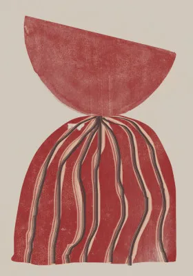 Verticale abstracte illustratie met rode strepen en geometrische lijnen, geïnspireerd op buiten en winterwarmte