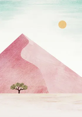 Verticale illustratie van rode zandduinen en een eenzame boom in het Sossuvlei landschap, Namibië