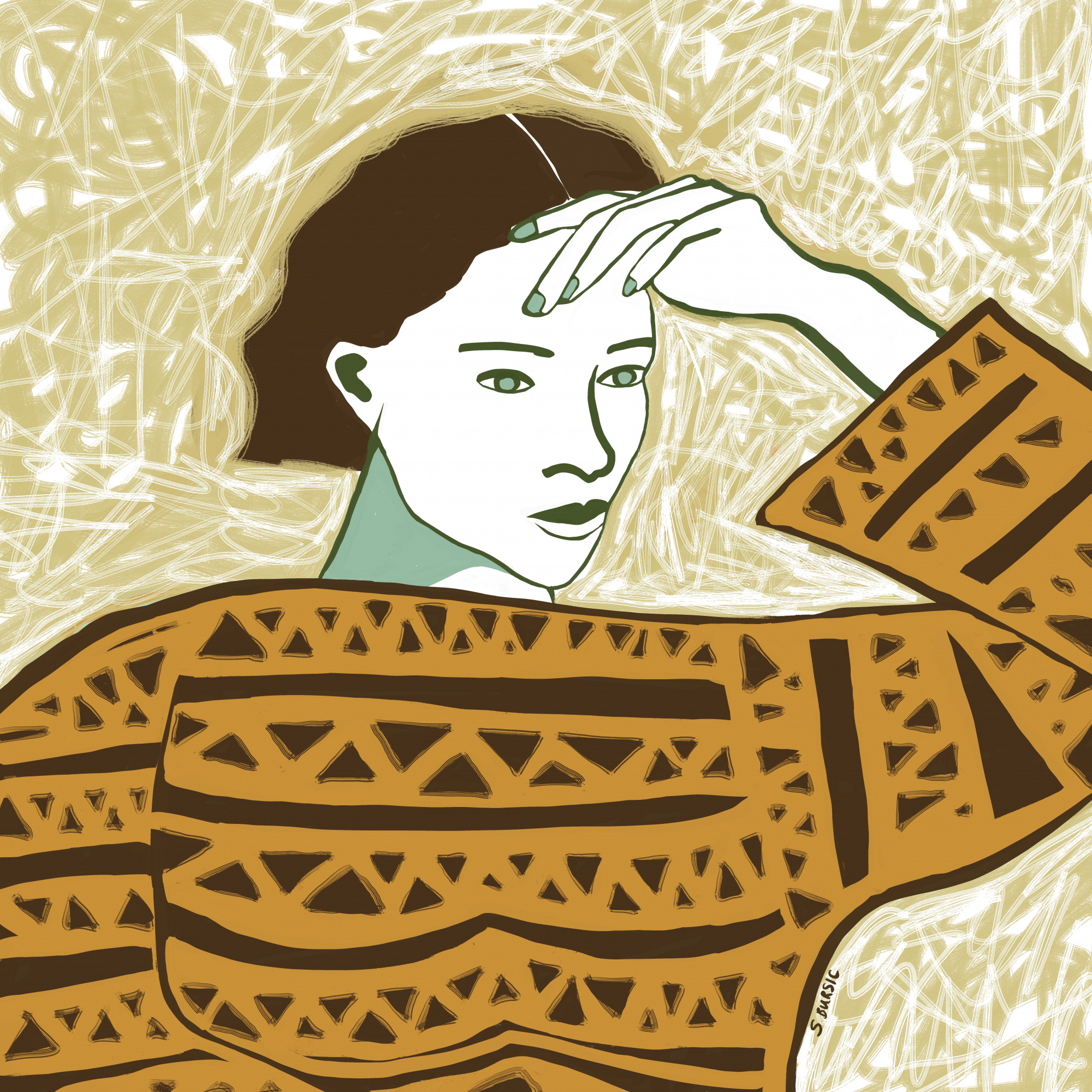 Vrouw in jumper op het uitkijkpunt