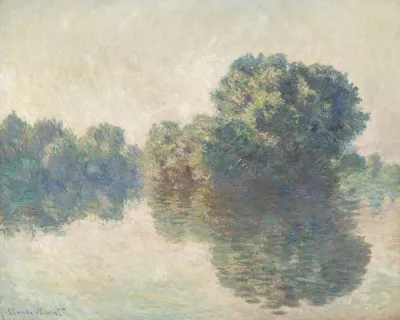 Horizontaal impressionistisch landschap van de Seine bij Giverny met bomen en water in zachte kleuren