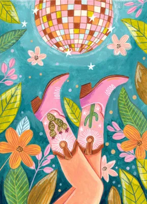 Cowboy boots and disco ball