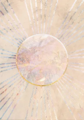 Verticale abstracte mixed media illustratie boho sun rays met beige, roségoud en koper tinten