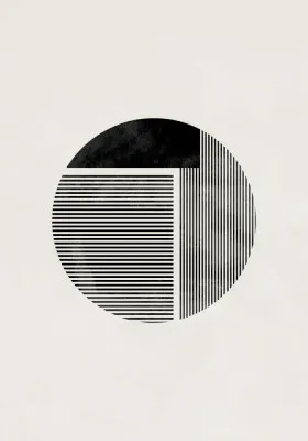 Verticale illustratie met abstracte minimalistische ronde vormen en geometrische lijnen in diverse kleuren