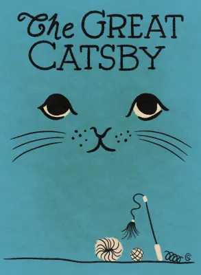 Illustratie 'The Great Catsby' van Carrie Cantwell met kat en hand lettering, verticale buiten scène