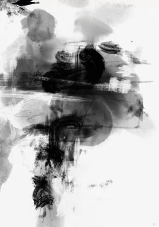 Verticale abstracte illustratie outdoor scene met monochrome kleuren en kleurrijke penseelstreken