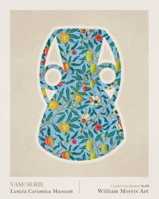 Verticale illustratie van landelijke stilleven met vazen, bloemen en geometrische vormen in zachte kleuren