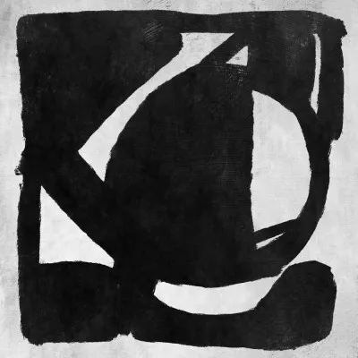 Abstracte illustratie met geometrische vormen en penseelstreken in een buitenomgeving, vierkant formaat