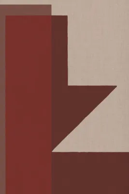 Verticale rode geometrische compositie met minimalistische vormen en warme aardetinten op canvas