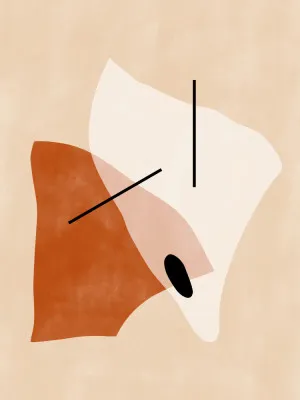 Verticale abstracte illustratie met geometrische vormen in aardse tinten zoals terracotta, abrikoos en oranje