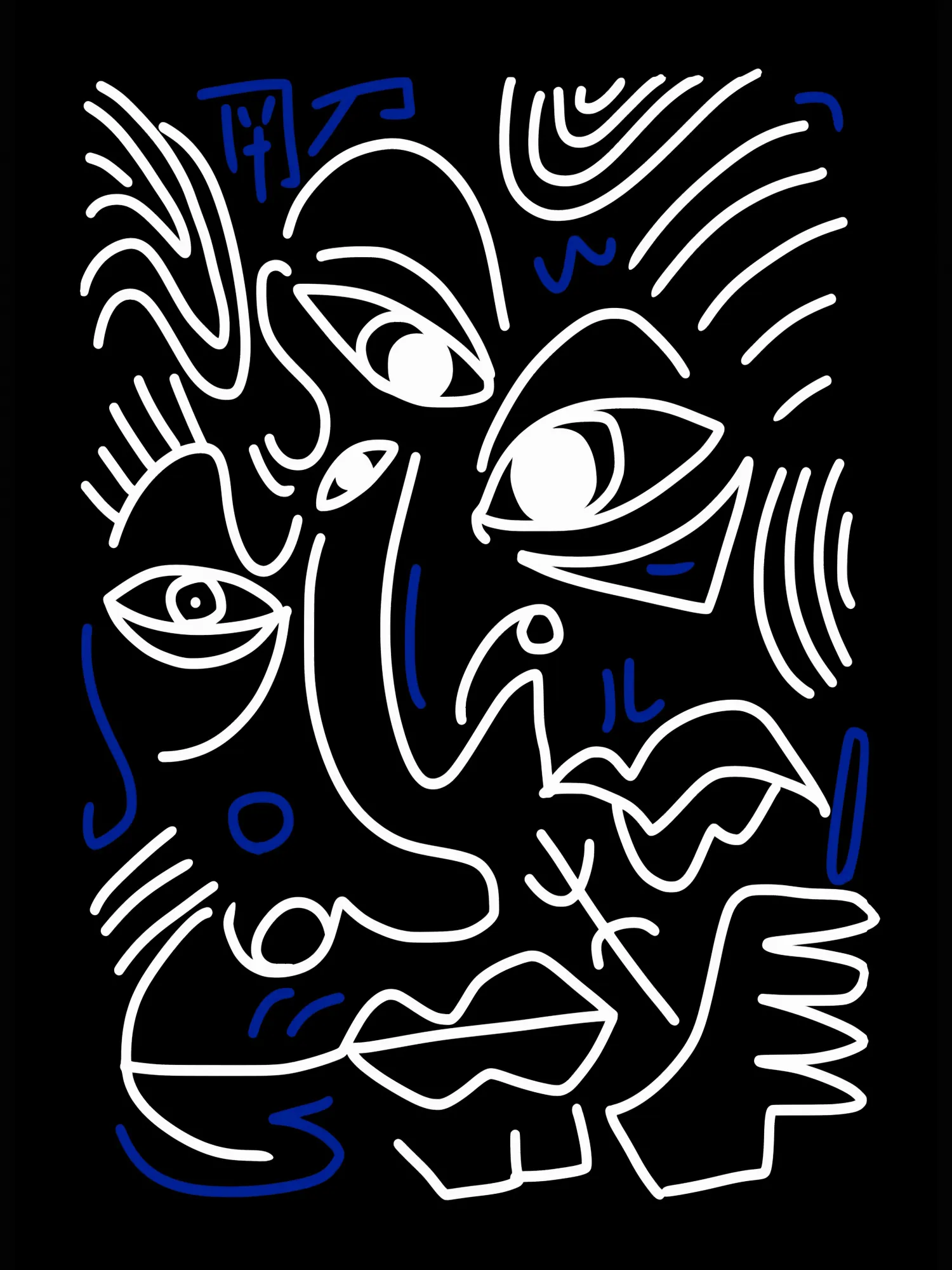 Wit en blauwe lijnen op zwarte achtergrond