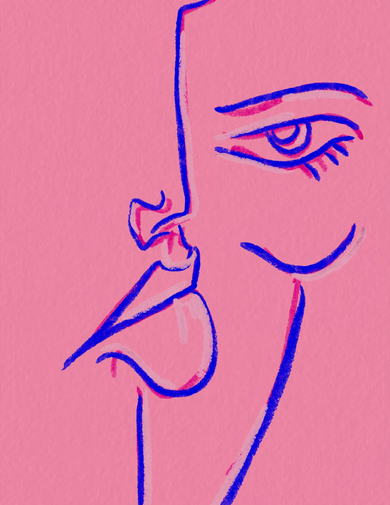 Portret van mensen in lijntekening met roze achtergrond