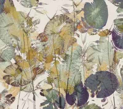 Horizontale fotografie van waterlelies en bladeren in groen met dubbele belichting en textuur