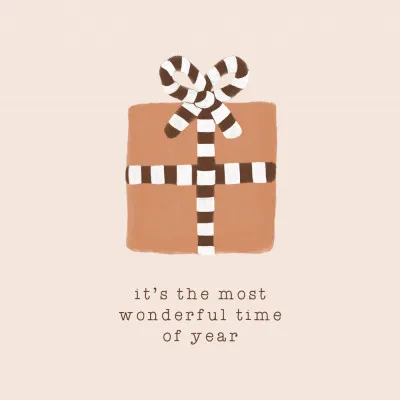 Vierkante grafische illustratie van een winters buitenscène met kerstthema en heldere kleuren