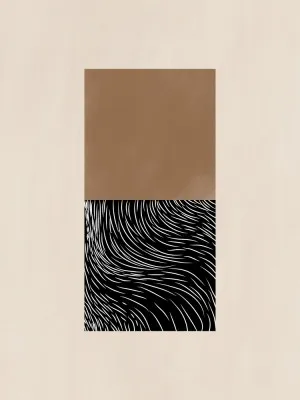 Verticale abstracte illustratie met geometrische en organische vormen in bruin, zwart en beige voor moderne wanddecoratie