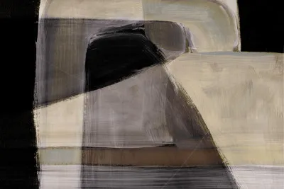 Horizontale abstracte illustratie 'Moods' met penseelstreken en aardse tinten in buiten scène