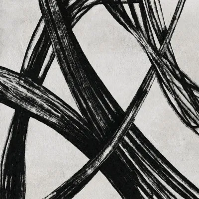 Vierkante minimalistische illustratie met zwart-witte abstracte penseelstreken in een moderne leefruimte