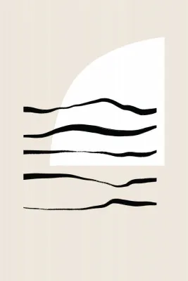 Verticale abstracte illustratie met gebogen lijnen en golven in zwart wit en beige tinten