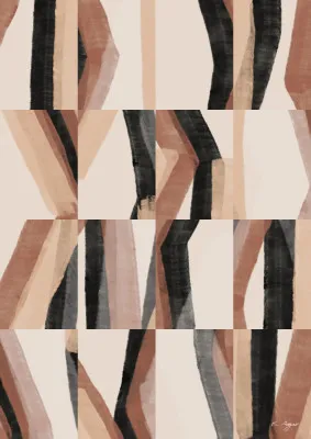 Abstracte verticale illustratie met warme rode tinten en rustieke landelijke vormen