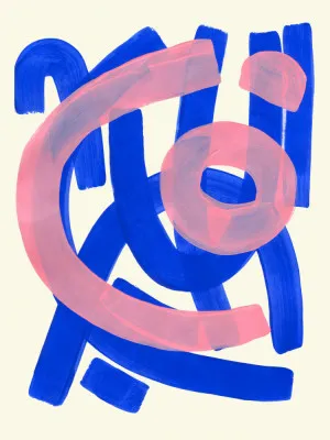 Verticale abstracte illustratie funky beat met blauwe en roze geometrische vormen op lichte achtergrond