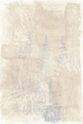 Verticaal botanische illustratie van bladeren en bloemen in beige en neutrale tinten, Woodsia 2