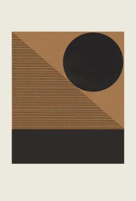 Verticale illustratie van geometrische eclipse met bruine en zwarte cirkels en lijnen in abstract minimalistisch design