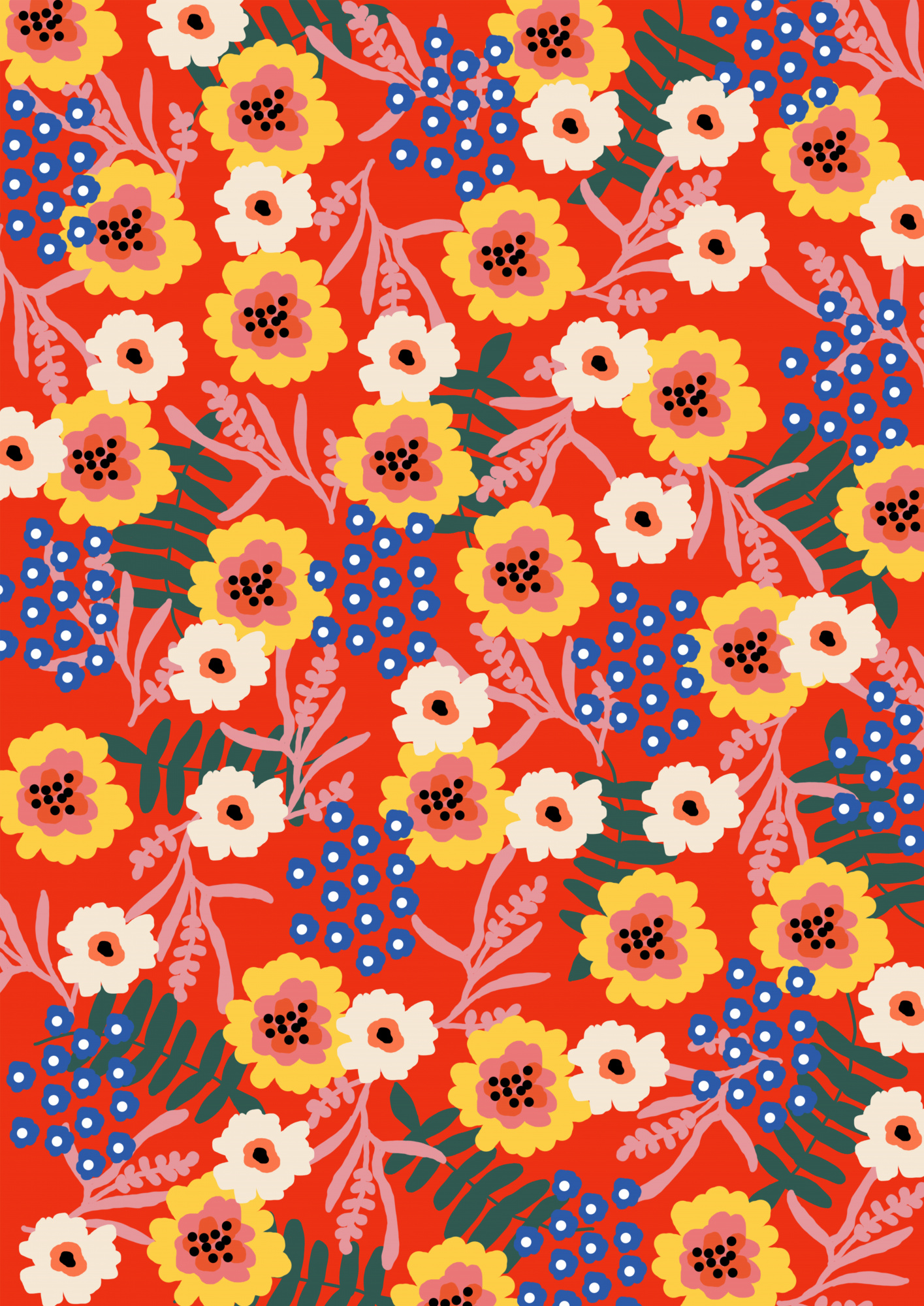 Verticale botanische illustratie met bloemen en motieven