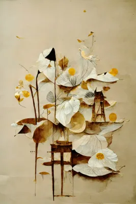 Verticale illustratie van abstracte bloemen en takken in een neutraal, vintage geïnspireerd kleurenpalet