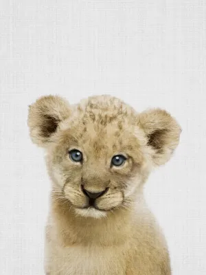 Illustratie van een schattige babyleeuw die speels tussen gras kijkt, zonder achtergrond, verticale oriëntatie