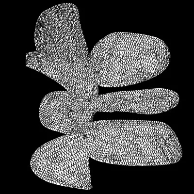 Vierkante monochrome abstracte illustratie met organische lijnen en grafische planten op donkere achtergrond