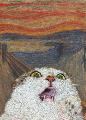 Verticale illustratie The Meow 01 met grappige katten en dieren in natuurlijke buitenscène