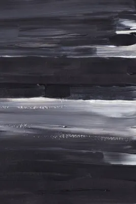 Verticale abstracte zwart-wit illustratie met expressieve penseelstreken op canvas door uplusmestudio