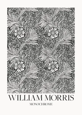 Zwart-wit botanische illustratie van bloemen en planten in verticale compositie met textuur en vintage typografie