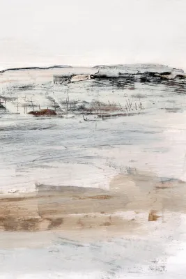 Verticale abstracte illustratie met heldere penseelstreken en rustieke kustsfeer