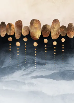 Verticale abstracte illustratie van outdoor scène met gouden en diverse kleuraccenten