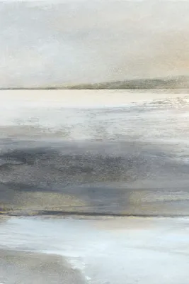 Verticale abstracte illustratie van kustlandschap met zee en textuurrijke penseelstreken