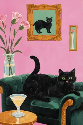 Cat On The Sofa With Martini